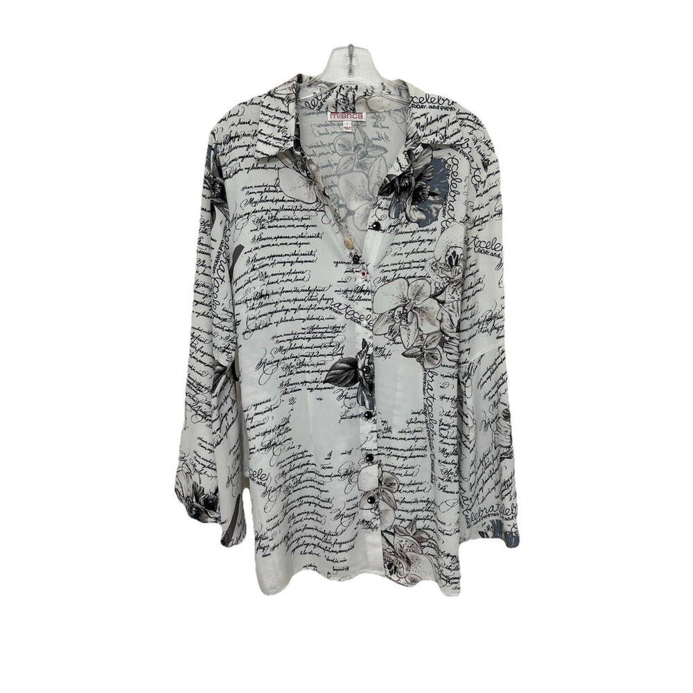 Mishca Floral Script Print Blouse Size Large